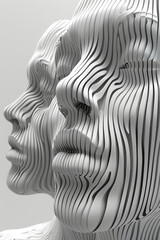Aufkleber - Two abstract sculptures of human faces with intricate wavy patterns are placed against a neutral background.