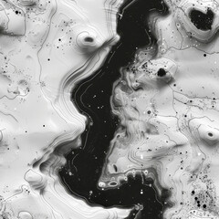 Aufkleber - Swirling black and white patterns create an abstract representation of a river winding through varied terrain.