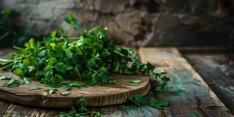 Fresh Herbs on a Wooden Surface Prepared for Burger Meat Preparation