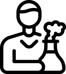 Poster - Simple, bold lined icon of a scientist holding a smoking chemical flask