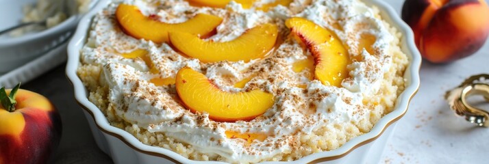 Sticker - Ricotta and Cottage Cheese Breakfast Casserole with Greek Yogurt and Peach for a Healthy Sweet Treat