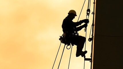 Wall Mural - a rigger working meticulously on a construction site, showcasing various tools and equipment on a li