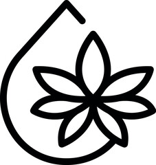 Poster - Simple icon of a cannabis oil drop overlapping a marijuana leaf, representing cbd products