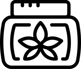 Poster - Black outline icon of a jar containing a natural cosmetic cream enriched with flower extract