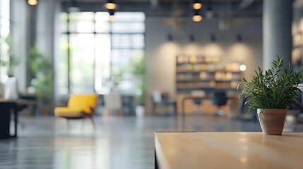 Aufkleber - Blur focus of Fashion and modern office interiors Front view of a loft open space office interior Blur background : Generative AI