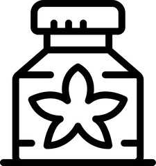 Poster - simple black and white icon of an aromatherapy essential oil glass jar with a flower logo