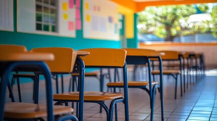 Aufkleber - Classroom desks lined up ready to start classes at a school in Brazil : Generative AI