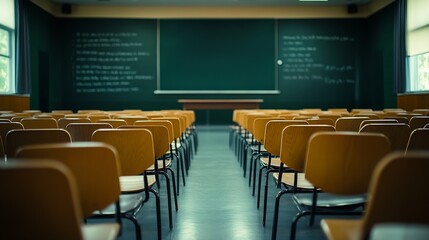 Aufkleber - Empty classroom with chairs arranged in a black t prizes : Generative AI