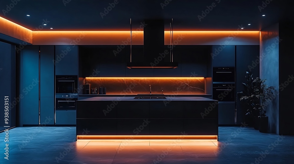 stylish luxury kitchen interior in an ultramodern spacious apartment in ...