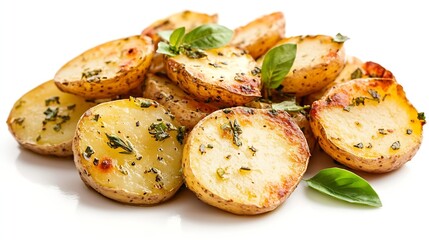 Poster - Crushed Broken potatoes baked in oil with herbs  Isolated white background : Generative AI