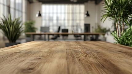 Aufkleber - Wooden top with blurred empty office room background can be used for mocking up or display product to make advertising : Generative AI