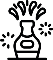 Poster - Open bottle of champagne sparkling wine exploding with bubbles, line art vector icon for apps and websites