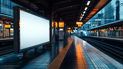 Poster - Billboard advertising mockup train station background : Generative AI