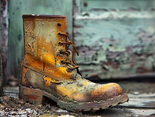 Sticker - Close Up of a Worn and Muddy Boot