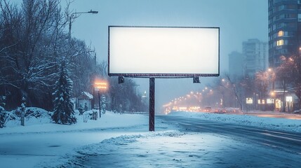 Aufkleber - White horizontal billboard in the snow Blank sign mockup : Generative AI