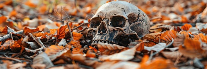 Canvas Print - Halloween skeleton decor resting on the ground