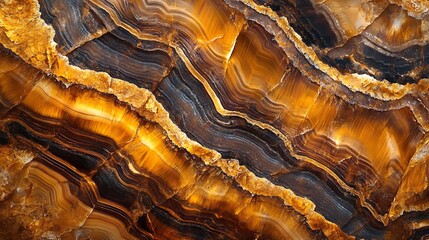 Poster - Tigers Eye Golden semi precious stone background texture as part of project Material for unique interior exterior home decoration Precious material as floor tiles and ceramic wall tile : Generative AI