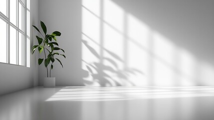 Poster - Abstract white studio background for product presentation Empty room with shadows of window Display product with blurred backdrop : Generative AI