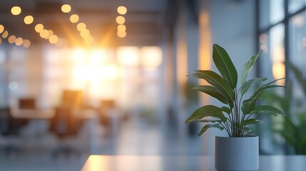 Aufkleber - Beautiful blurred background of a light modern office interior with panoramic windows and beautiful lighting : Generative AI