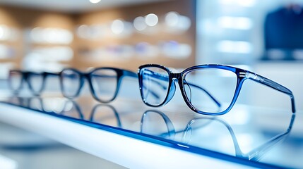 Poster - Close-Up of Designer Eyewear Store with Glasses on a Sleek Display Stand
