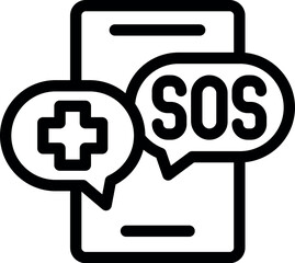 Poster - Line icon of a smartphone displaying an sos message and a medical cross, conveying the concept of emergency communication and healthcare assistance