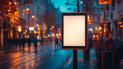 Aufkleber - Blank mock up of vertical street poster billboard on city background Electronic modern empty scoreboard on the background of a city street in the evening copy space : Generative AI