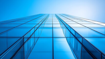 Wall Mural - Modern abstract building city Sky glass business blue construction perspective urban exterior Architecture white office facade high wall geometric finance light Technology empty contem : Generative AI