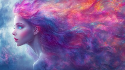 Poster - Abstract Woman with Flowing Hair and Cosmic Colors