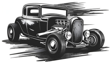 Wall Mural - Beautiful black and white drawing of old car