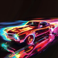 Canvas Print - Beautiful car made with neon lines