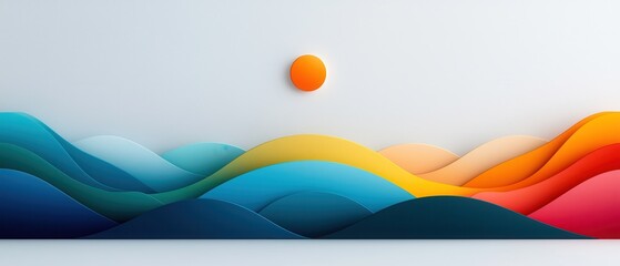 Wall Mural - Abstract Colorful Hills with Sun