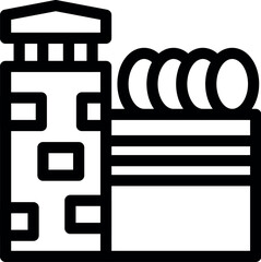 Poster - Prison building with barbed wire, guard tower, jail, detention center, outline icon