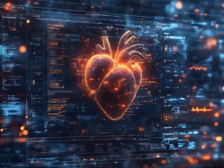 Futuristic medical research or heart cardiology health care with diagnosis vitals infographic biometrics for clinical and hospital design