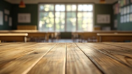 Leinwandbilder - Wooden board empty table background On the blurred background of the empty classroom : Generative AI