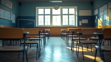 Poster - School classroom with desks and chairs : Generative AI