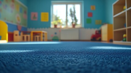 Aufkleber - Typical interior of room of modern municipal urban public kindergarten or Preschool Game room Kindergarten interior of new premises Closeup  Art room for education childrens creativity : Generative AI