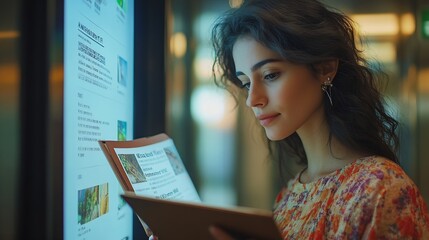 Poster - A woman reads an advertisement for a new product on an elevator screen The woman is intrigued by the ad and considers buying the product The ad is welldesigned and effectively targets  : Generative AI