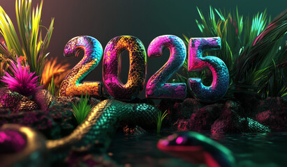 New Year's card 2025 with elements of the symbol of the year of the snake