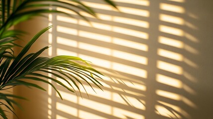 Poster - Shadow from window and blinds on beige wall indoors : Generative AI