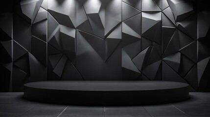 Aufkleber - Modern dark black stage mockup with abstract geometric pattern of corners edges and triangles as relief for presentation cosmetic products goods advertising design in simple urban grap : Generative AI