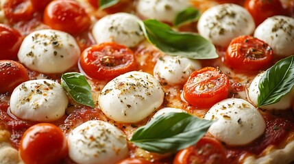 Delicious Italian pizza with mozzarella cheese and tomatoes Top view Food delivery : Generative AI