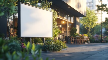 Aufkleber - Blank white restaurant or shop signboard copy space mockup large billboard banner on a storefront mock up template : Generative AI