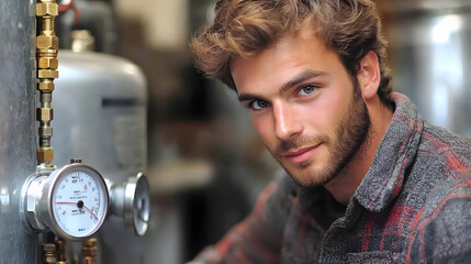 Poster - Close-up portrait of a handsome man with a beard, looking at the camera.