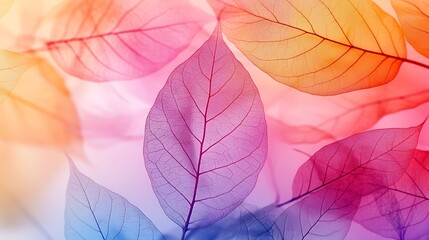 Poster - Colorful transparent and delicate skeleton leaves : Generative AI