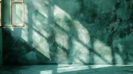 Aufkleber - minimal abstract green concrete background with light for product displayed shadow and light from windows on rustic plaster wall green studio backdrop cosmetic beauty presentation back : Generative AI