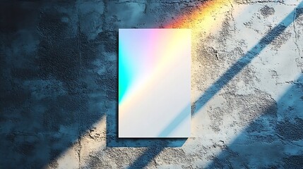 Fototapete - Empty white vertical rectangle a4 poster business card flyer mockup with overlay of rainbow light refraction caustic effect and shadow on trendy dark concrete background : Generative AI