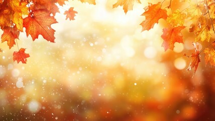 Wall Mural - bright autumn foliage with blurred golden bokeh background