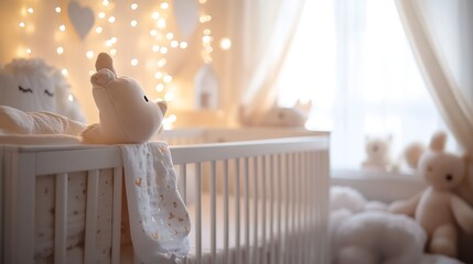 Wall Mural - Cute baby room interior with crib and decor elements : Generative AI