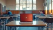© Generative AI - Laptop on table in empty college classroom : Generative AI