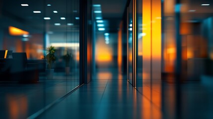 Fototapete - Blurring the Background in a Modern Office Interior night light effect : Generative AI